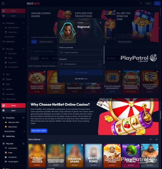Capture of the front page of NetBet Casino (netbet.co.uk) on 5 October 2026