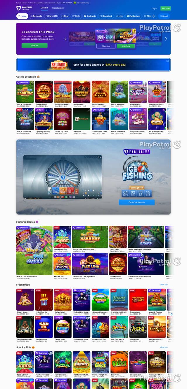 Front page of casino.fanduel.com as captured on 29 October 2026