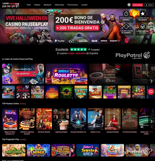 Capture of the front page of Casino Pause and Play (casinopauseandplay.es) on 4 October 2026