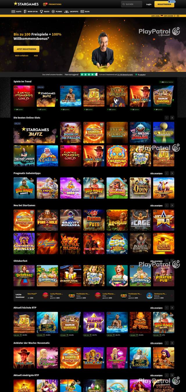 Homepage capture of StarGames recorded during the scan