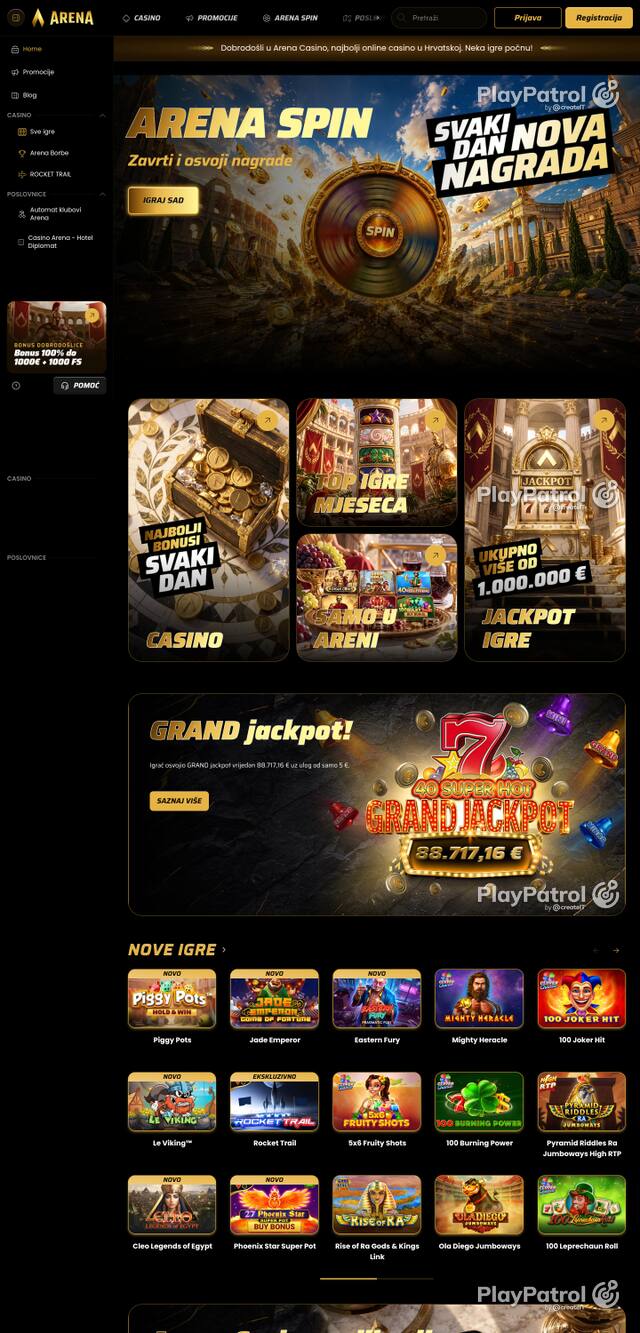 Capture of the front page of arenacasino.hr (arenacasino.hr) on 30 October 2026