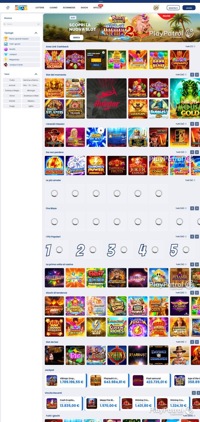 Homepage capture of MyLotteries recorded during the scan