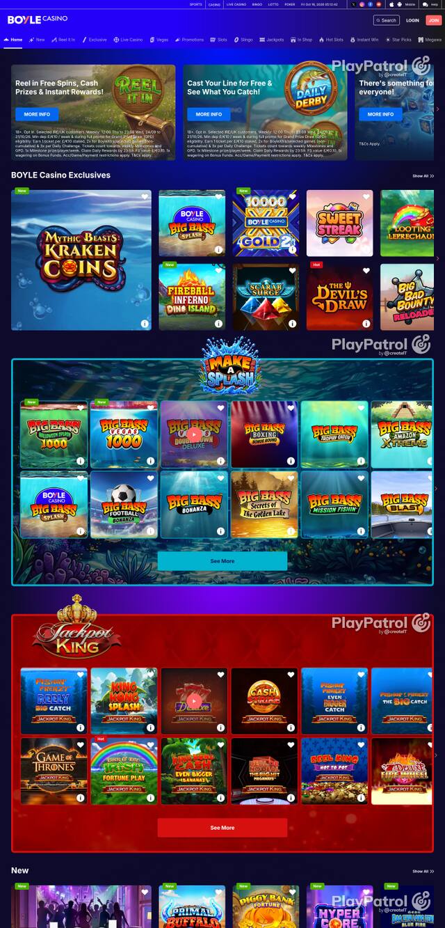 Capture of the front page of BoyleSports Casino (games.boylesports.com) on 16 October 2026