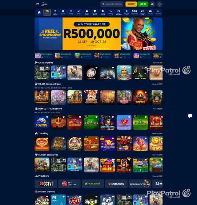 Capture of the front page of sunbet.co.za (sunbet.co.za) on 3 October 2026