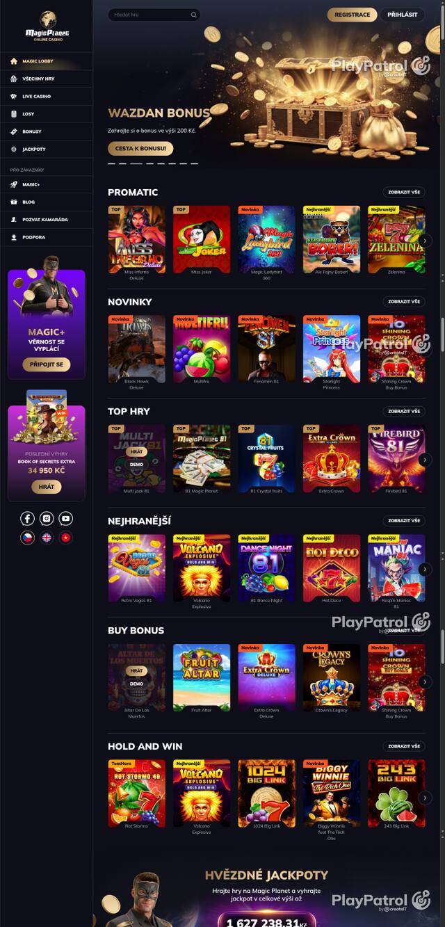 Capture of the front page of Magic Planet (magicplanet.cz) on 13 October 2026