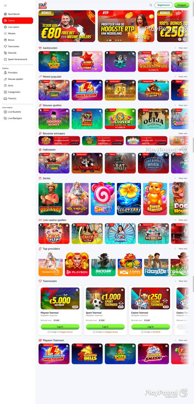Front page of Starcasino as captured on 29 October 2026