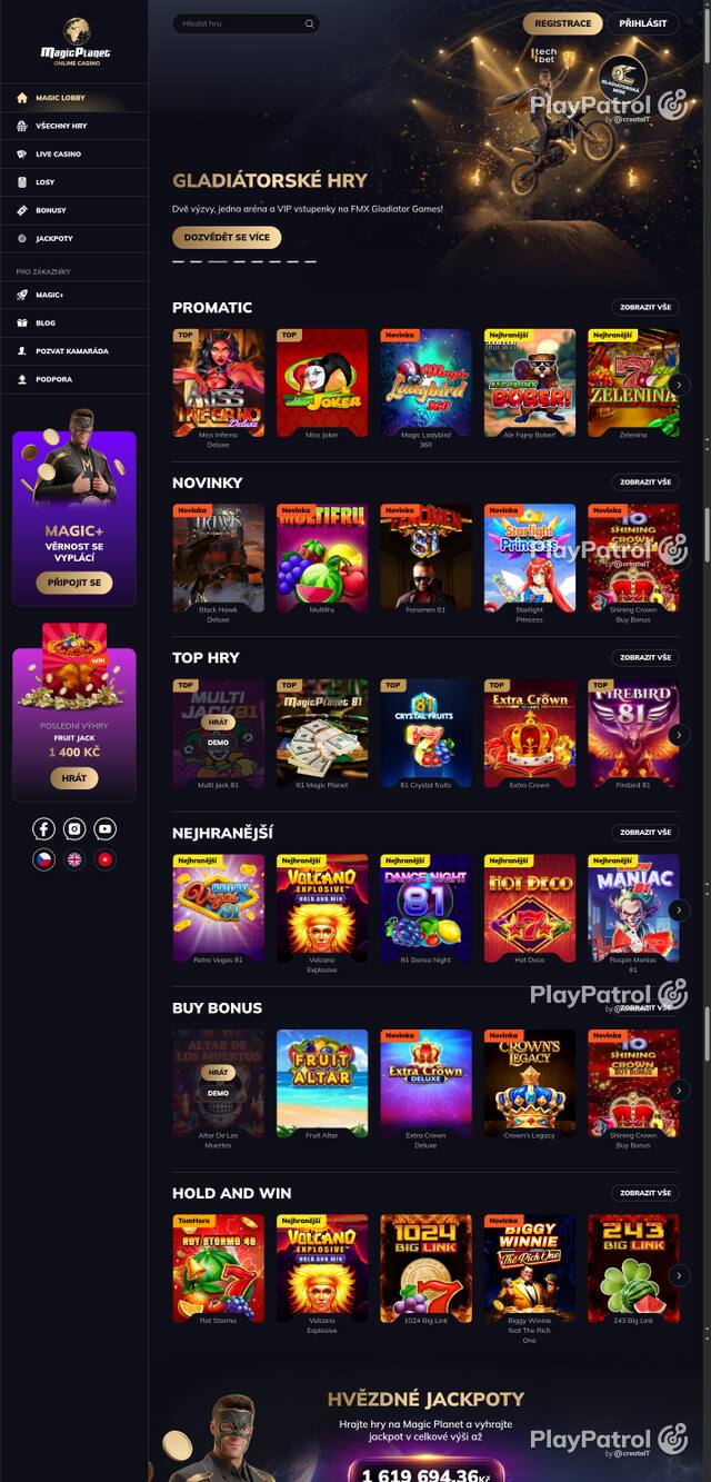 Capture of the front page of Magic Planet (magicplanet.cz) on 16 October 2026