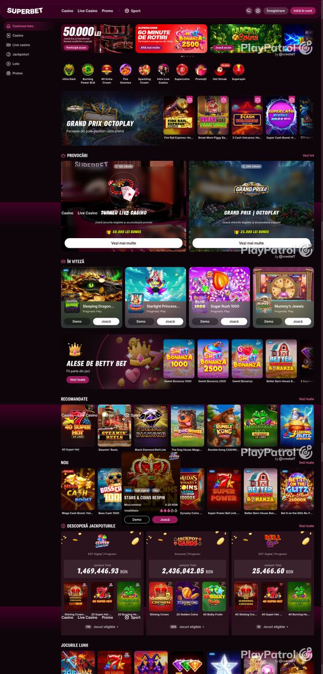 Capture of the front page of Superbet (superbet.ro) on 22 October 2026