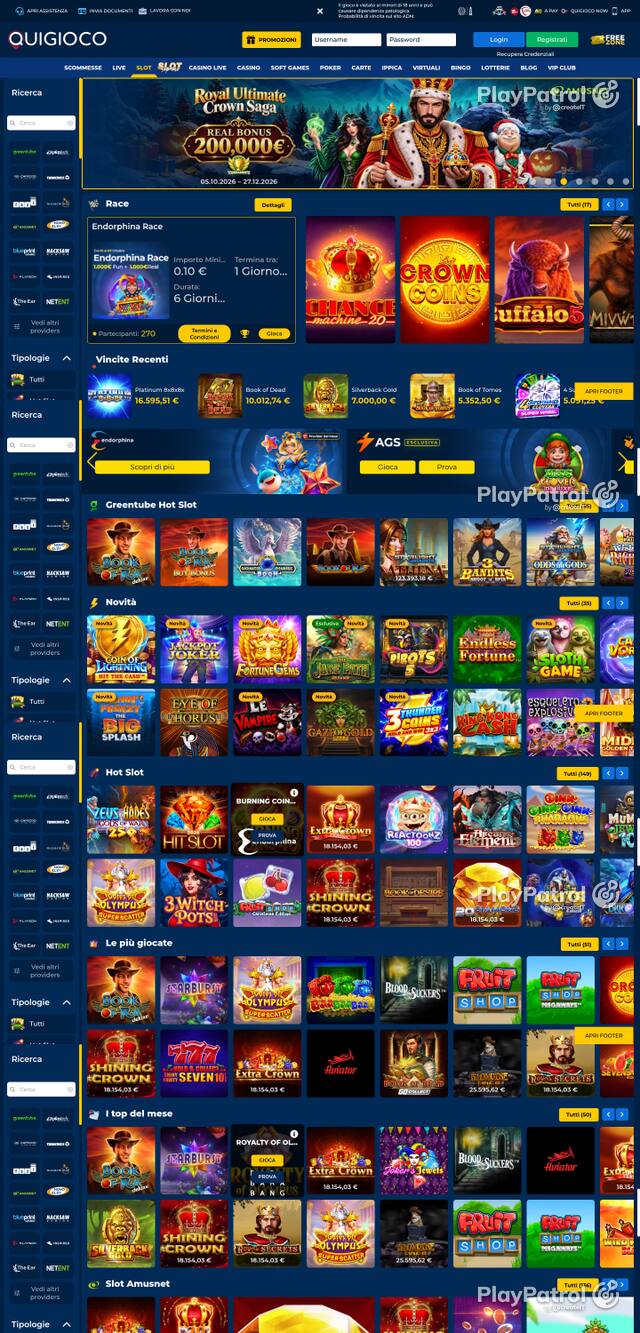 Capture of the front page of Quigioco (quigioco.it) on 6 October 2026