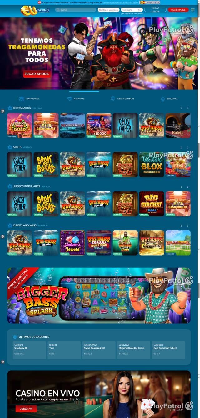 Capture of the front page of EU Casino (eucasino.es) on 11 October 2026