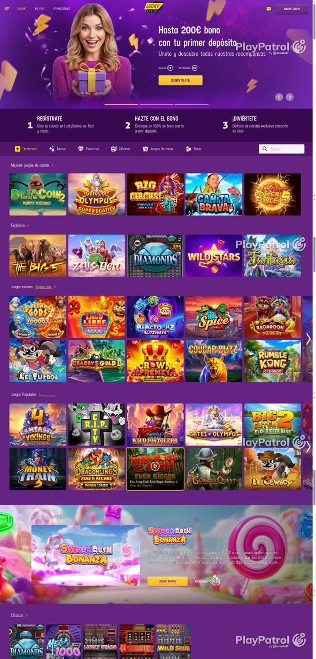 Capture of the front page of Lucky Casino (luckycasino.es) on 26 October 2026