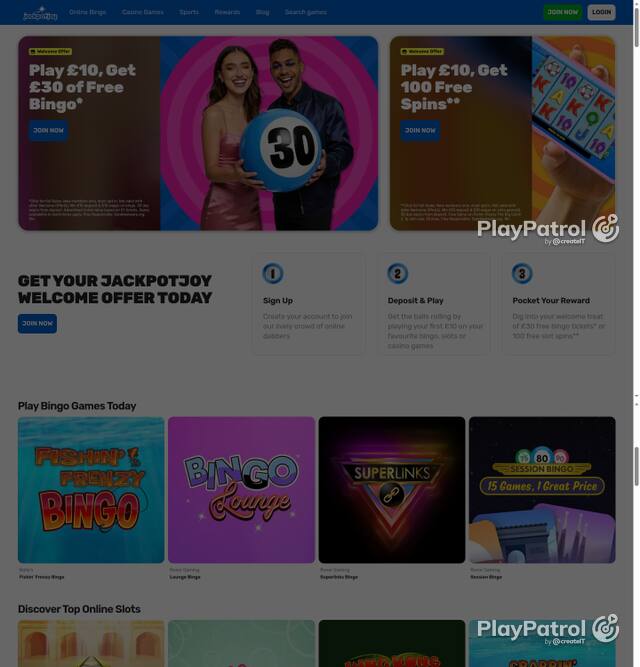 Capture of the front page of Jackpotjoy (jackpotjoy.com) on 5 October 2026
