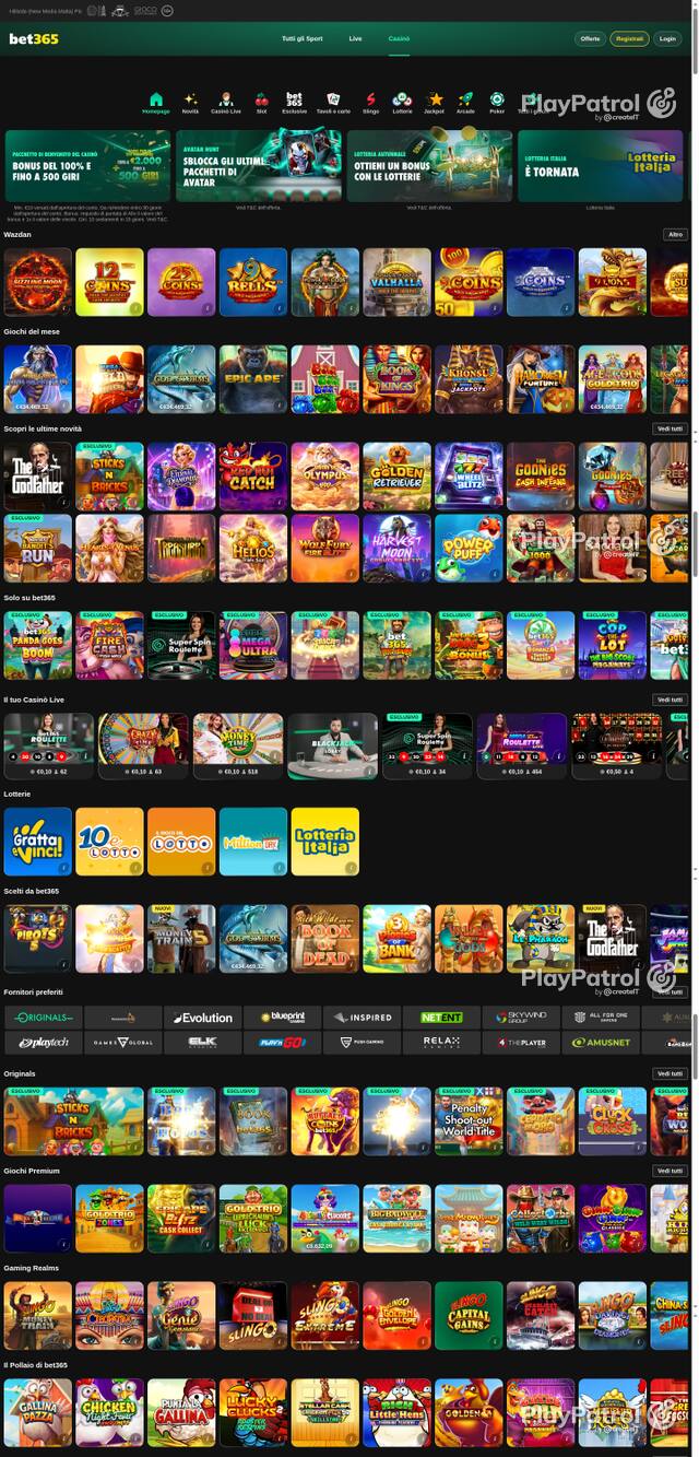 Capture of the front page of bet365 (casino.bet365.it) on 17 October 2026