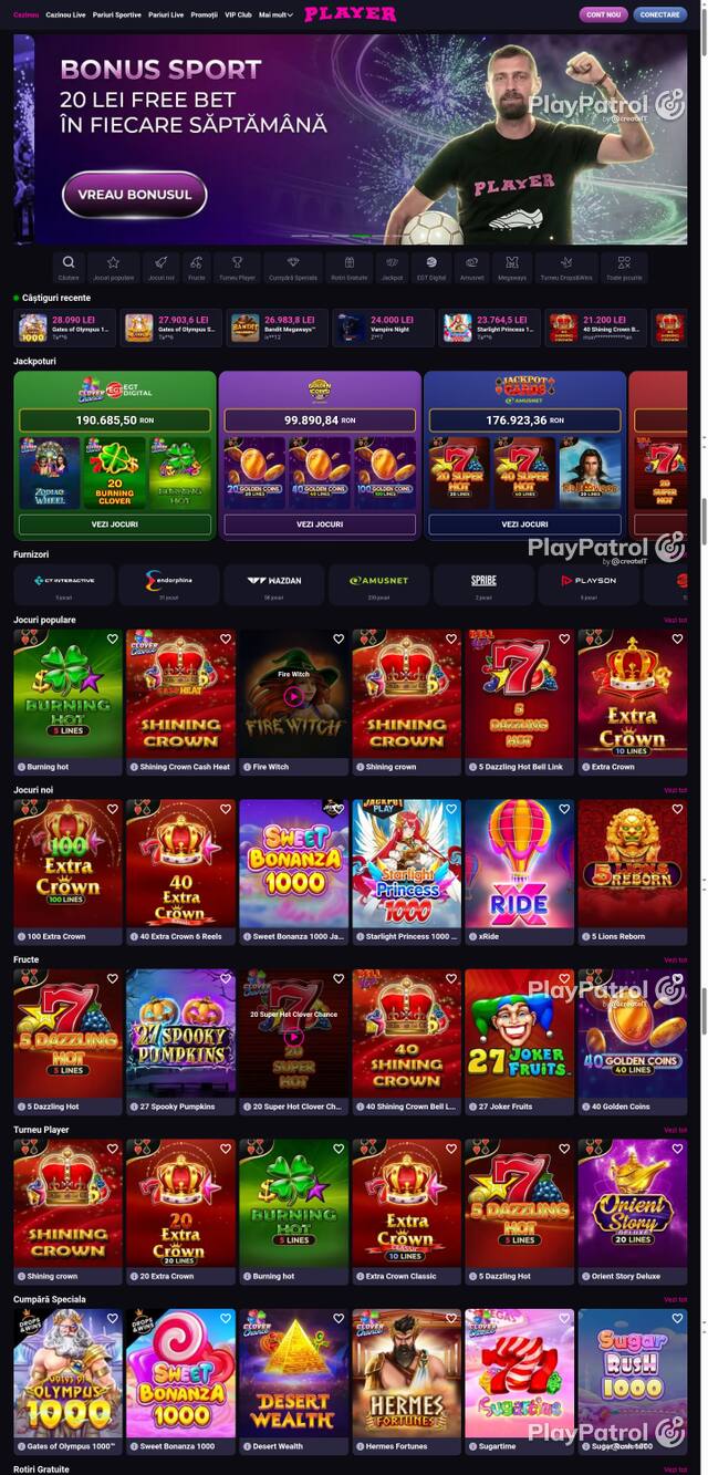 Capture of the front page of Player (player.ro) on 6 October 2026