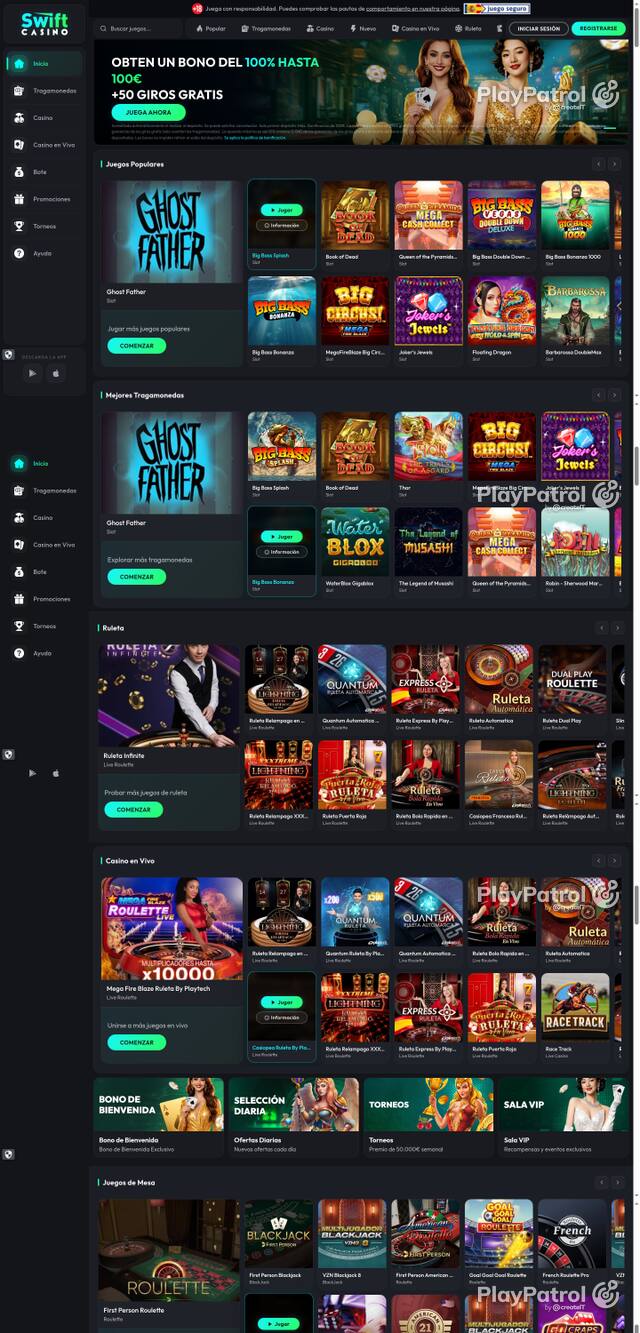 Capture of the front page of Swift Casino (swiftcasino.es) on 11 October 2026