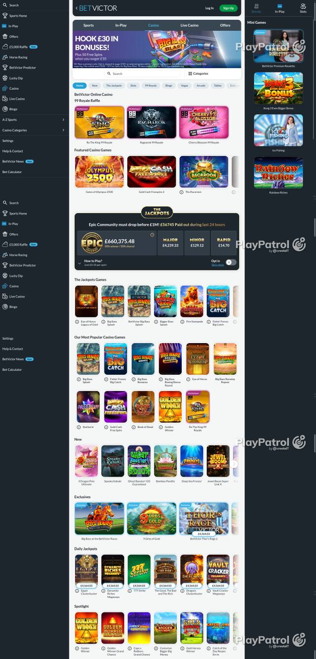 Capture of the front page of BetVictor Casino (betvictor.com) on 8 October 2026