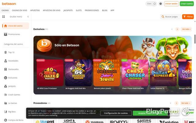 Capture of the front page of Betsson (betsson.es) on 2 October 2026