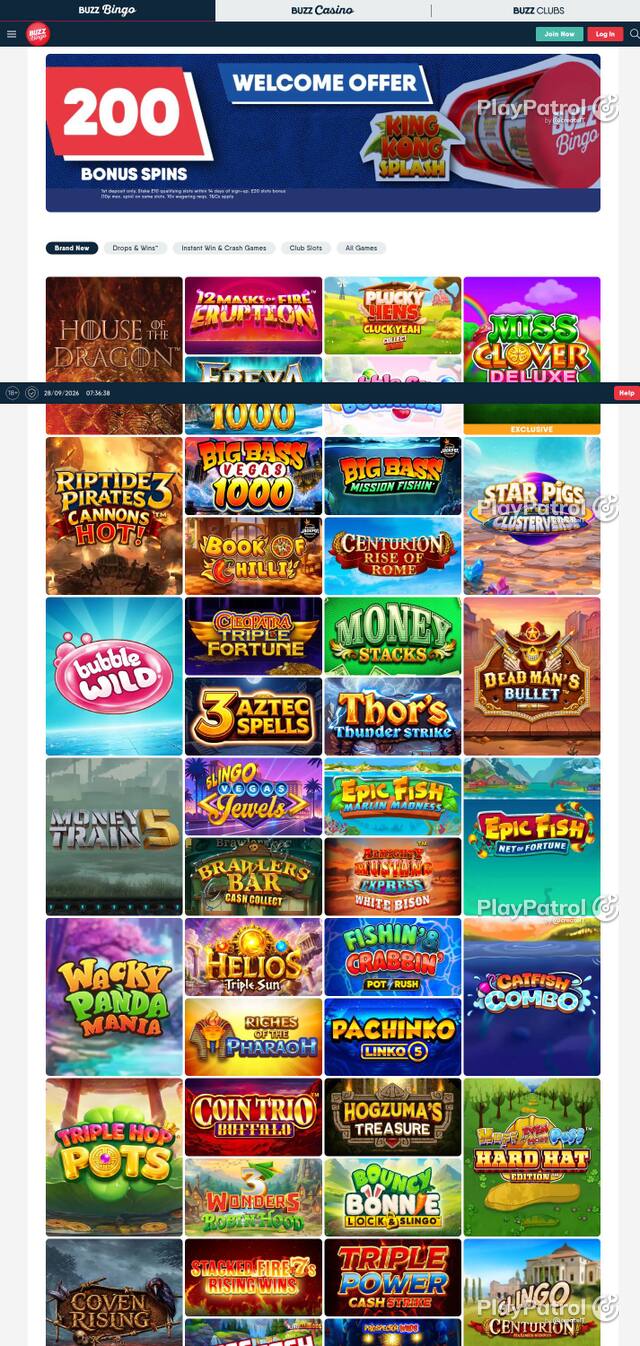 Homepage capture of Buzz Bingo recorded during the scan