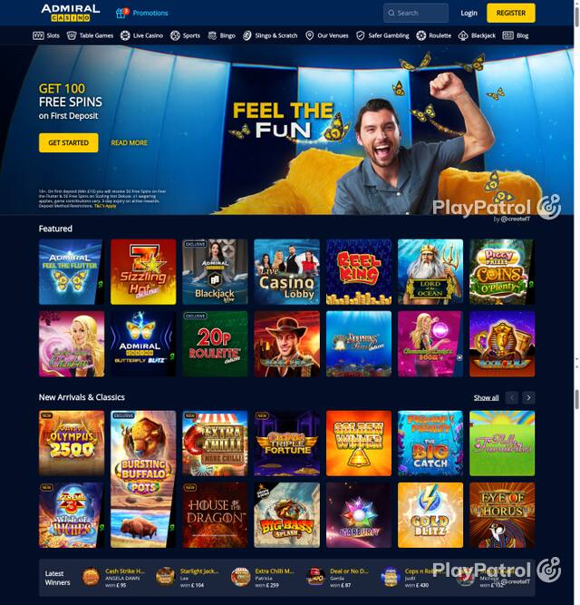 Capture of the front page of Admiral Casino (admiralcasino.co.uk) on 5 October 2026