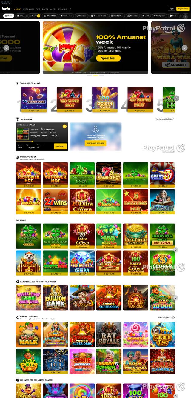 Capture of the front page of bwincasino.be (bwincasino.be) on 28 October 2026