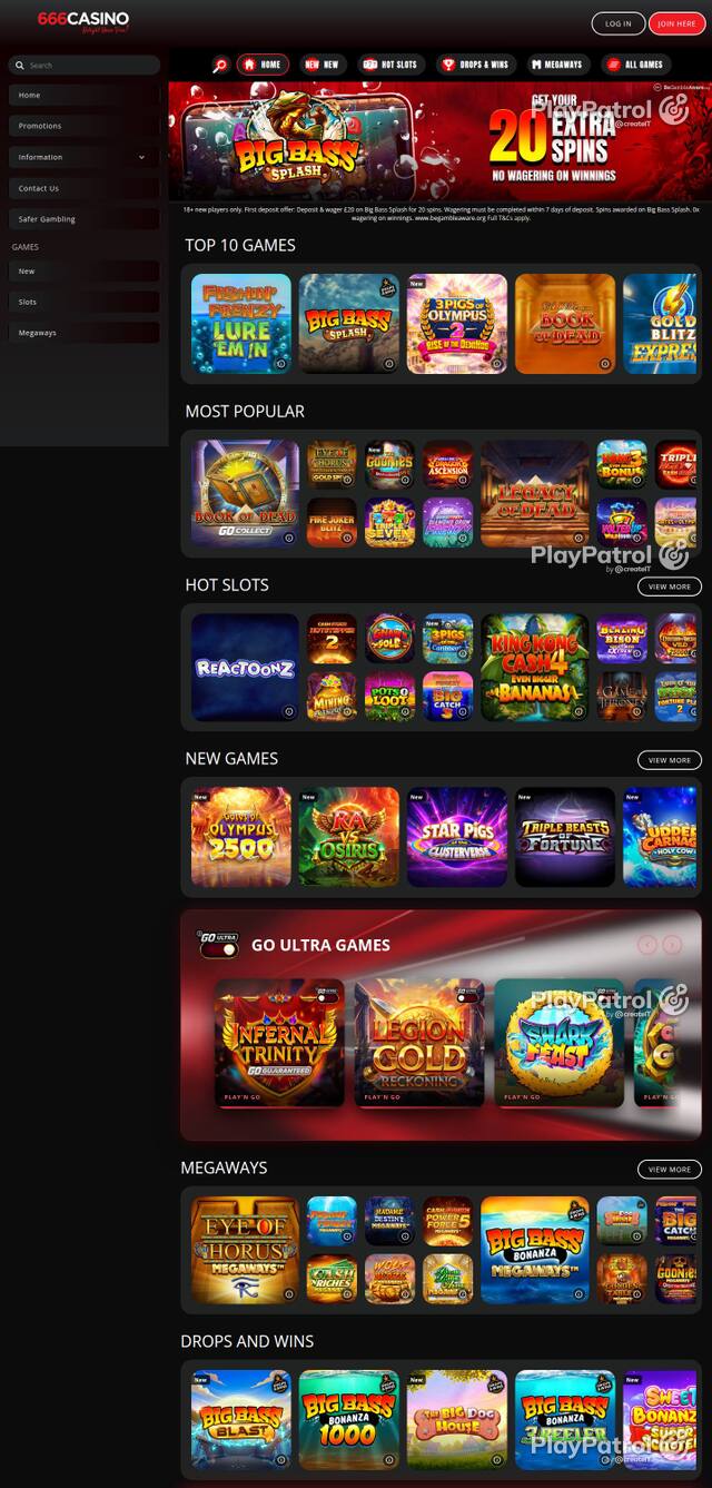 Capture of the front page of 666 Casino (666casino.com) on 2 October 2026