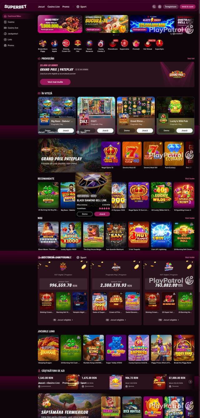 Capture of the front page of Superbet (superbet.ro) on 12 October 2026