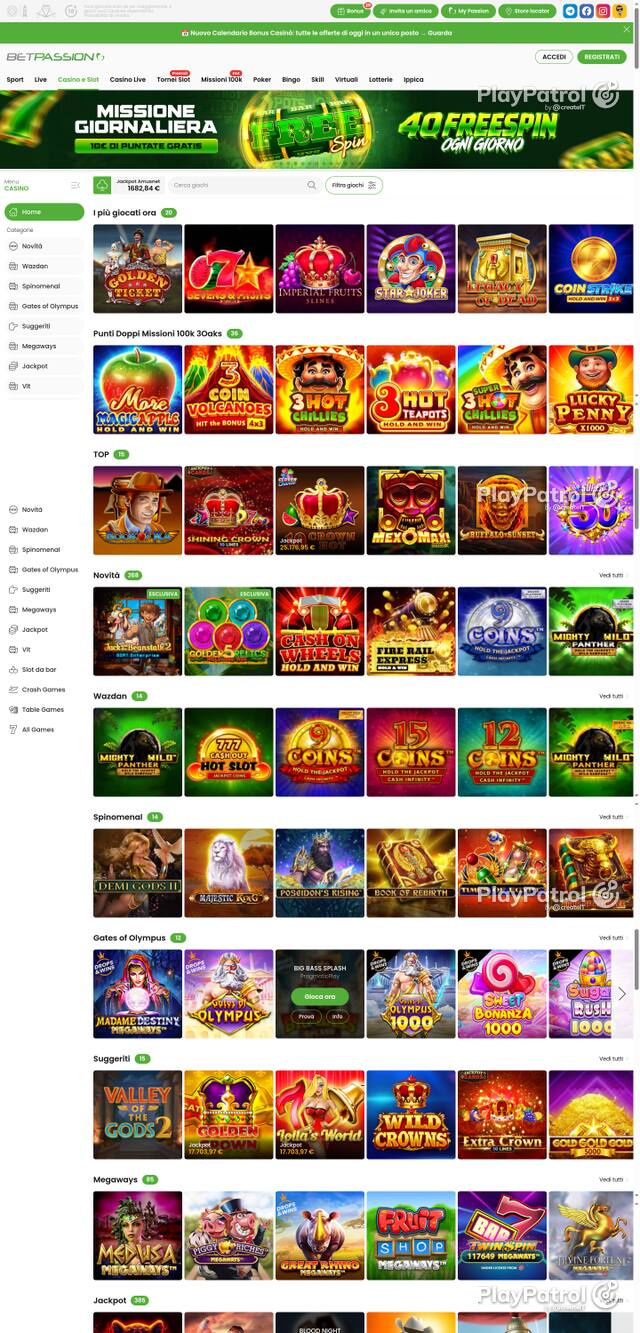 Capture of the front page of Betpassion (betpassion.it) on 9 October 2026