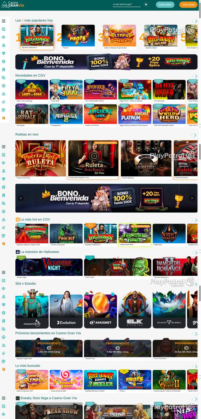 Capture of the front page of Casino Gran Vía (casinogranvia.es) on 26 October 2026