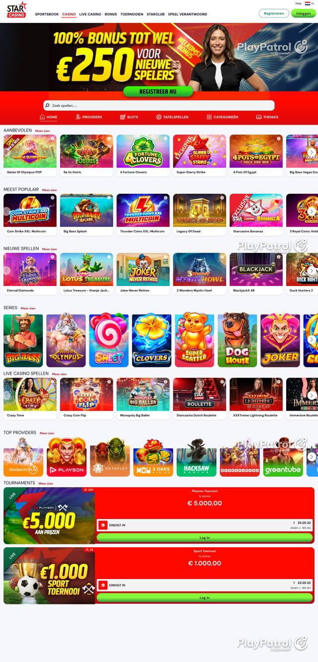 Homepage capture of Starcasino recorded during the scan