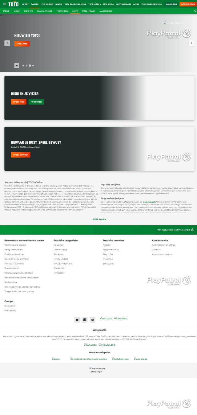 Homepage capture of TOTO Casino recorded during the scan