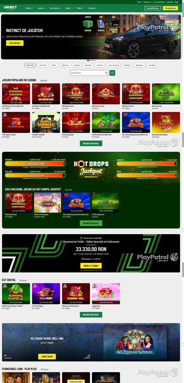 Capture of the front page of Unibet (unibet.ro) on 26 October 2026