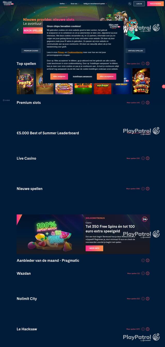Homepage capture of Holland Casino recorded during the scan
