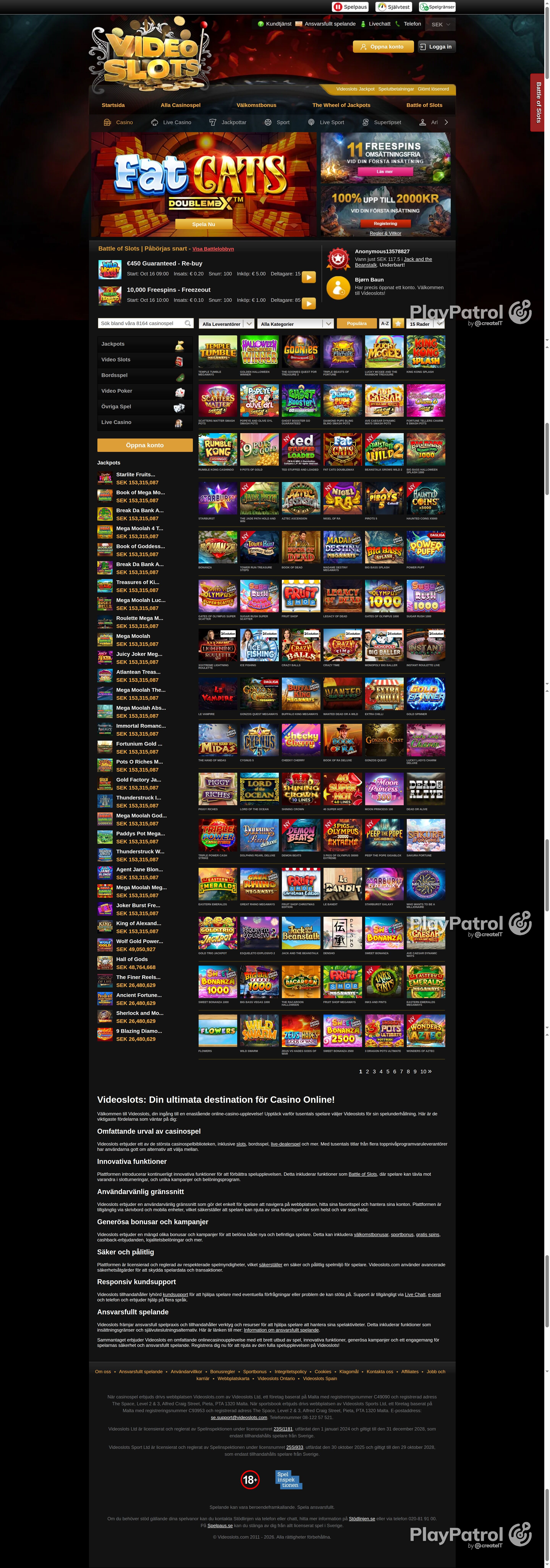 Full capture of videoslots.com recorded during the scan