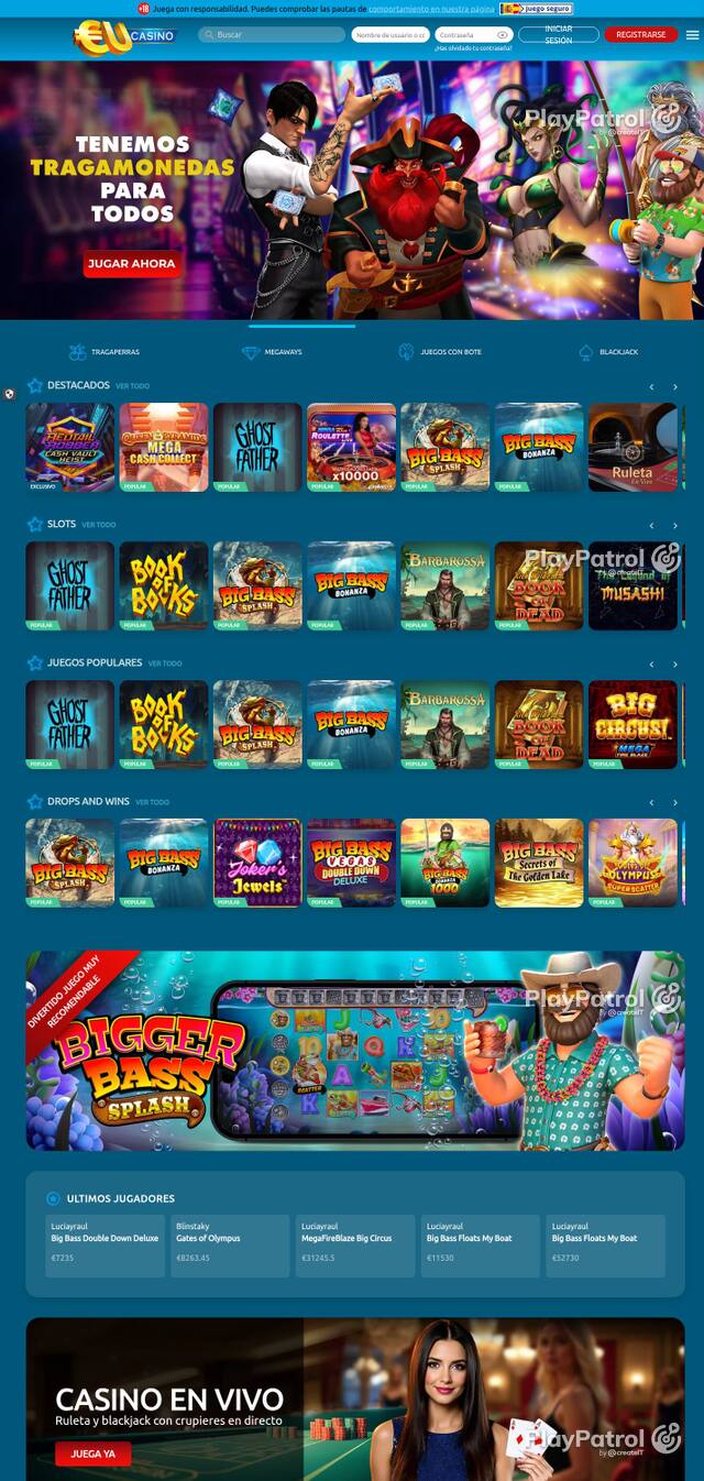 Capture of the front page of EU Casino (eucasino.es) on 2 October 2026