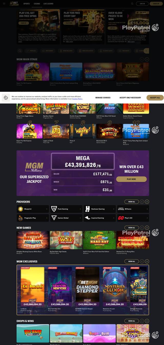 Homepage capture of BetMGM UK recorded during the scan