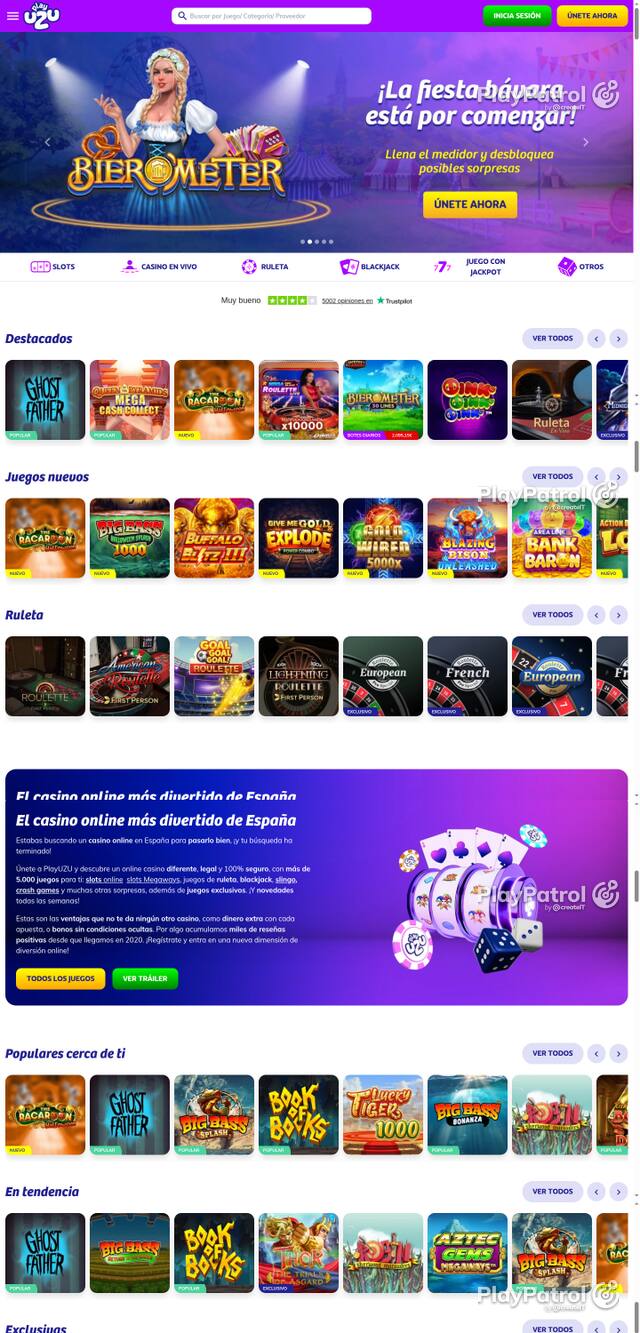 Capture of the front page of PlayUZU (playuzu.es) on 23 October 2026