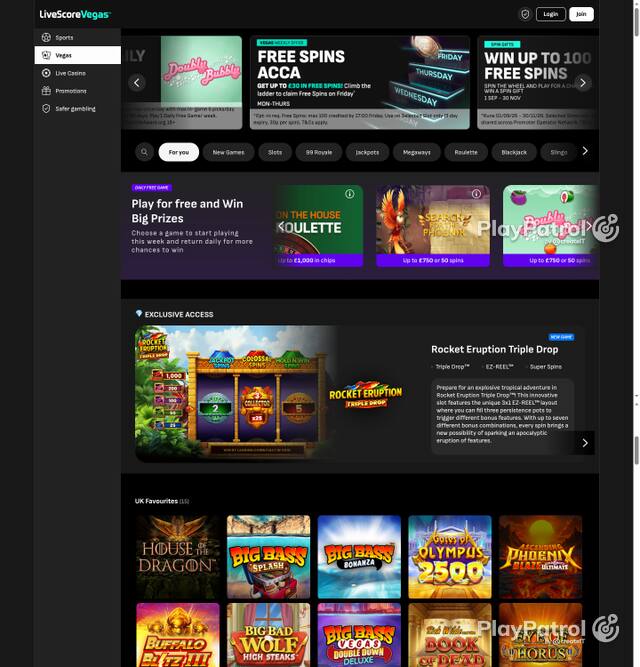 Capture of the front page of LiveScore Vegas (livescorebet.com) on 5 October 2026