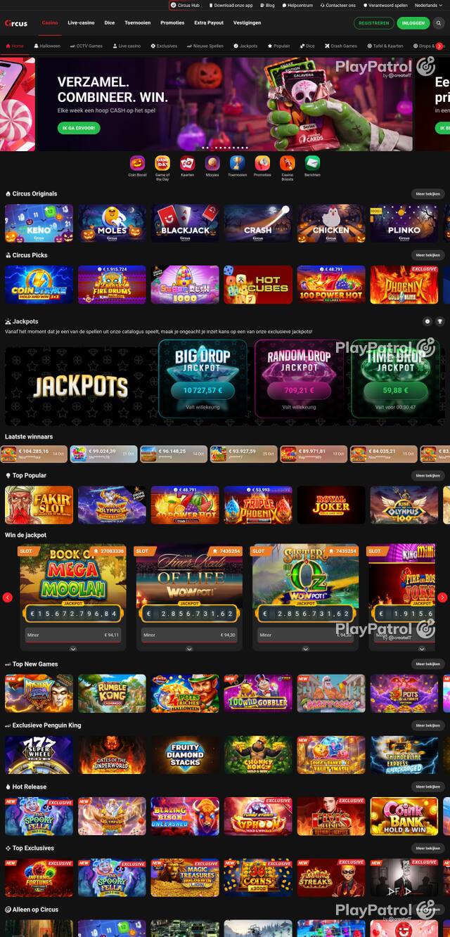 Front page of circus-casino.be as captured on 28 October 2026