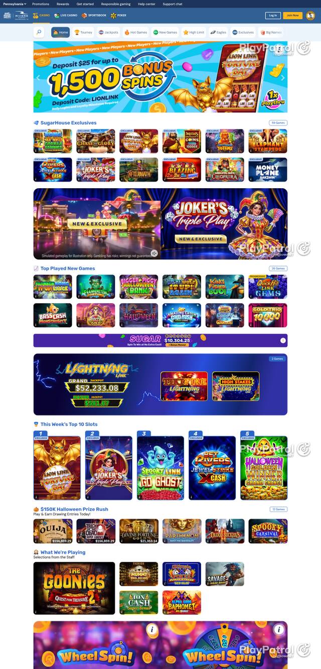 Capture of the front page of pa.playsugarhouse.com (pa.playsugarhouse.com) on 24 October 2026