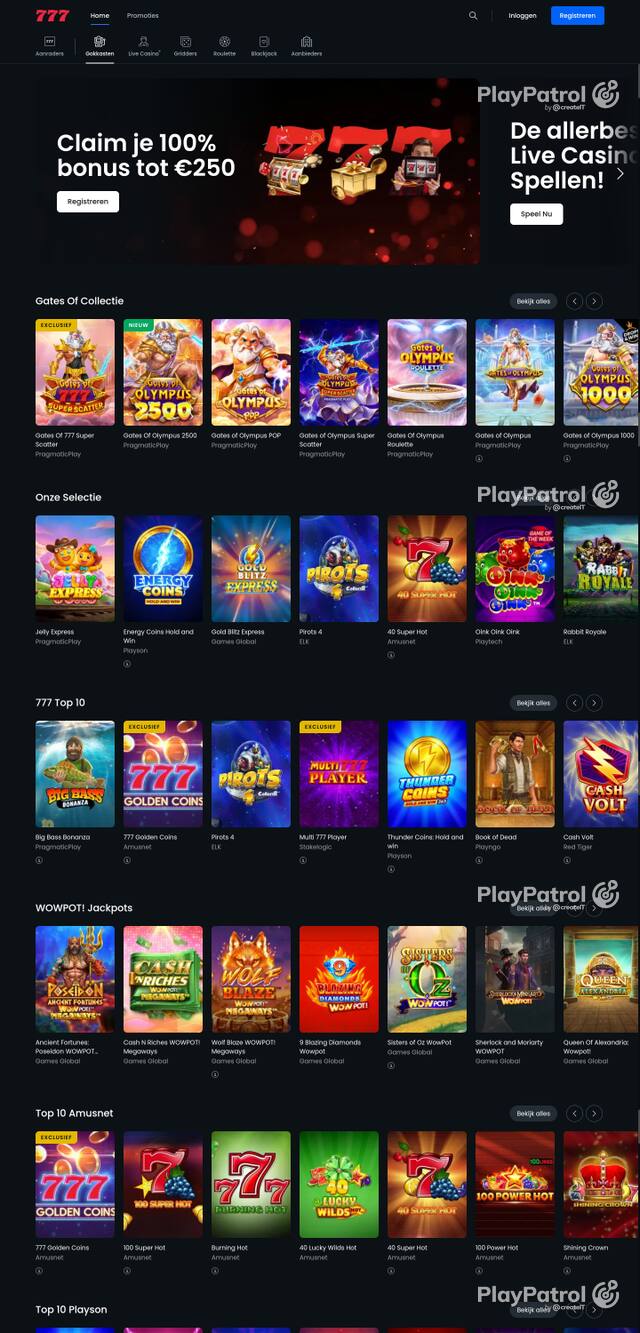 Front page of Casino777 as captured on 29 October 2026