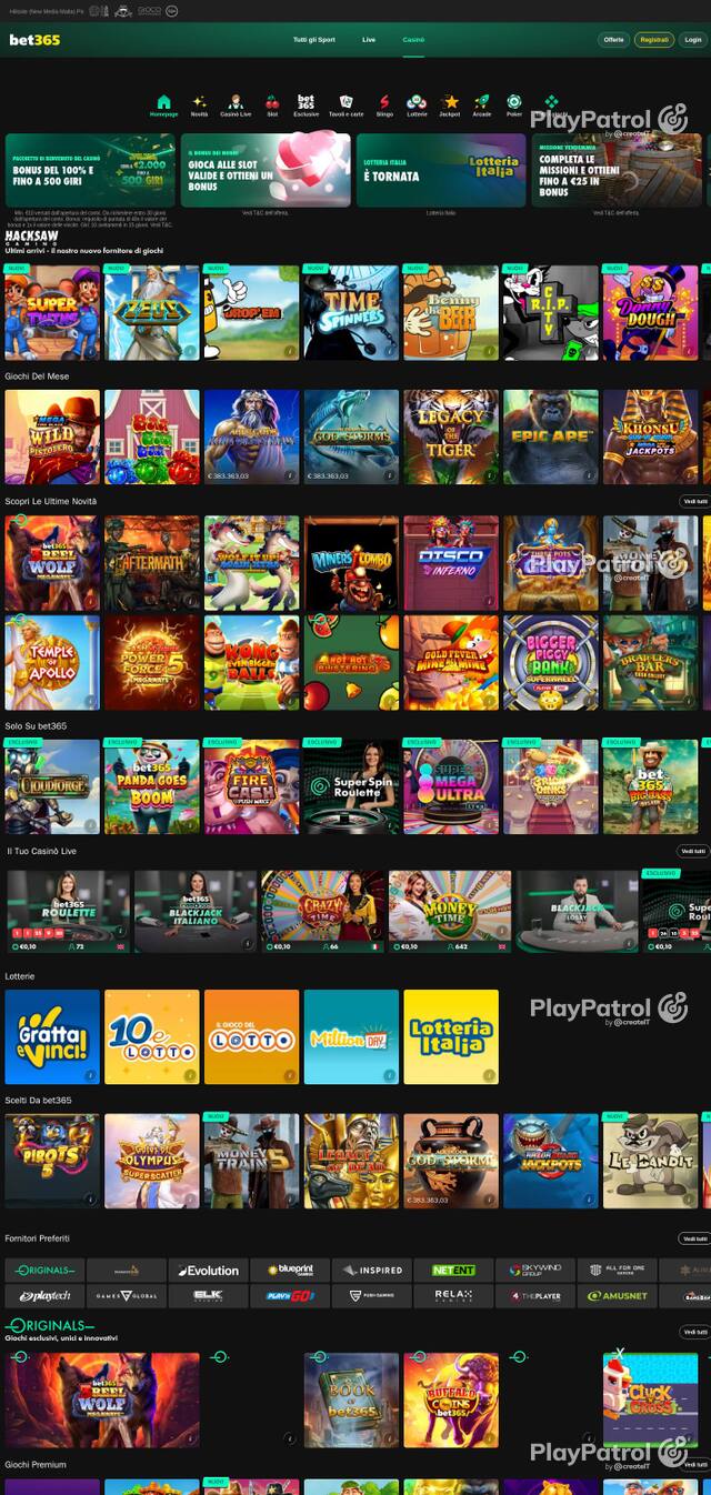 Capture of the front page of bet365 (casino.bet365.it) on 3 October 2026