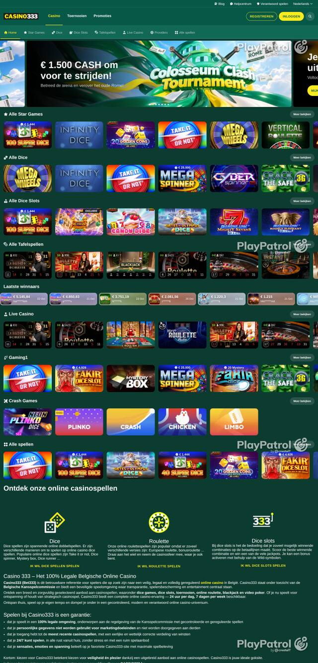 Capture of the front page of casino333.be (casino333.be) on 26 October 2026