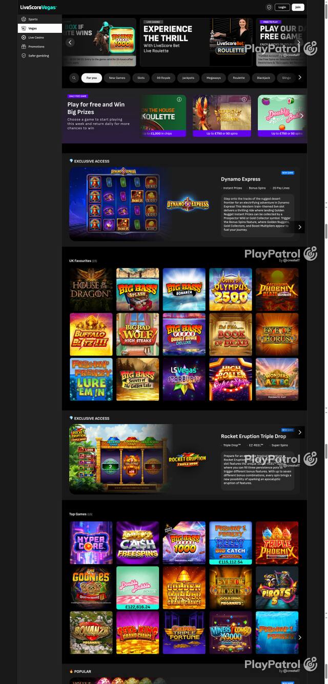 Capture of the front page of LiveScore Vegas (livescorebet.com) on 8 October 2026