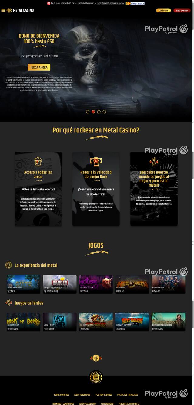 Capture of the front page of Metal Casino (metalcasino.es) on 22 October 2026