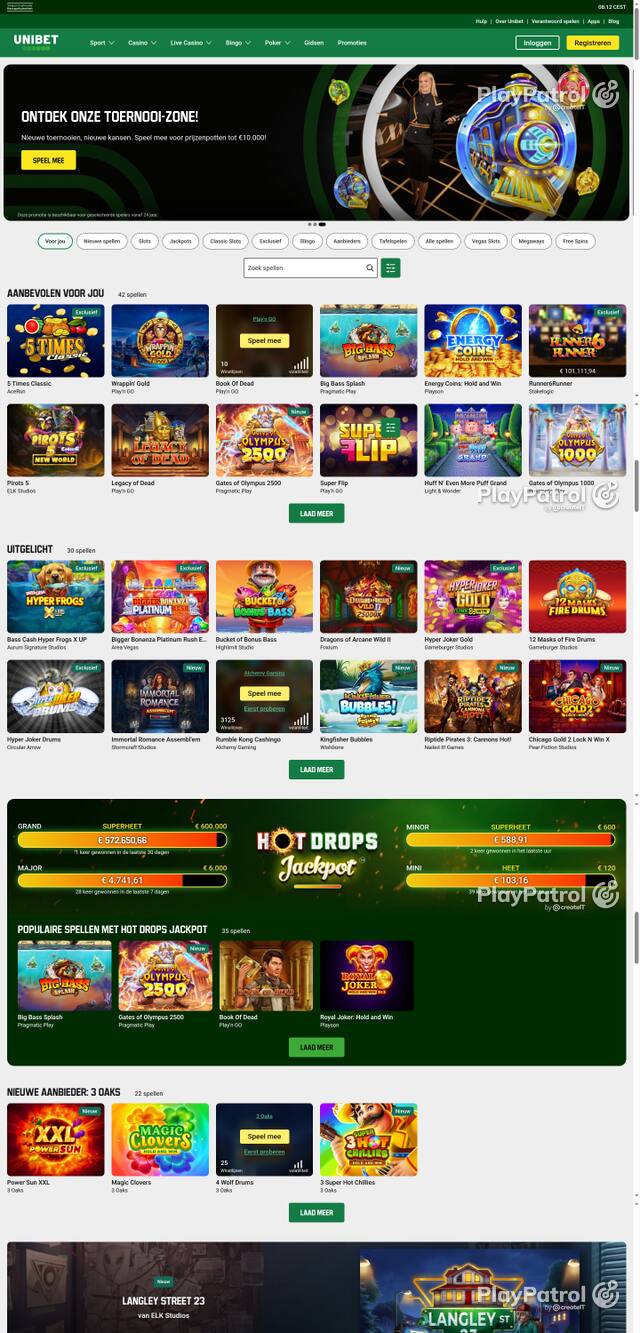 Capture of the front page of Unibet (unibet.nl) on 16 October 2026