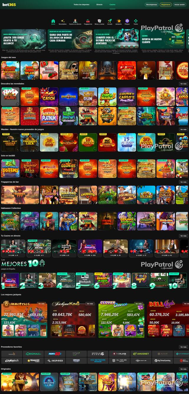 Capture of the front page of Bet365 Casino (casino.bet365.es) on 26 October 2026