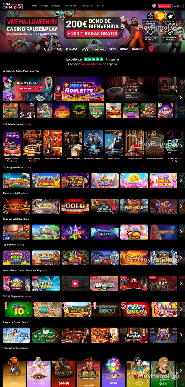 Capture of the front page of Casino Pause and Play (casinopauseandplay.es) on 24 October 2026