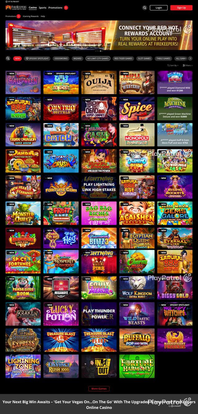Capture of the front page of igaming.firekeeperscasino.com (igaming.firekeeperscasino.com) on 24 October 2026