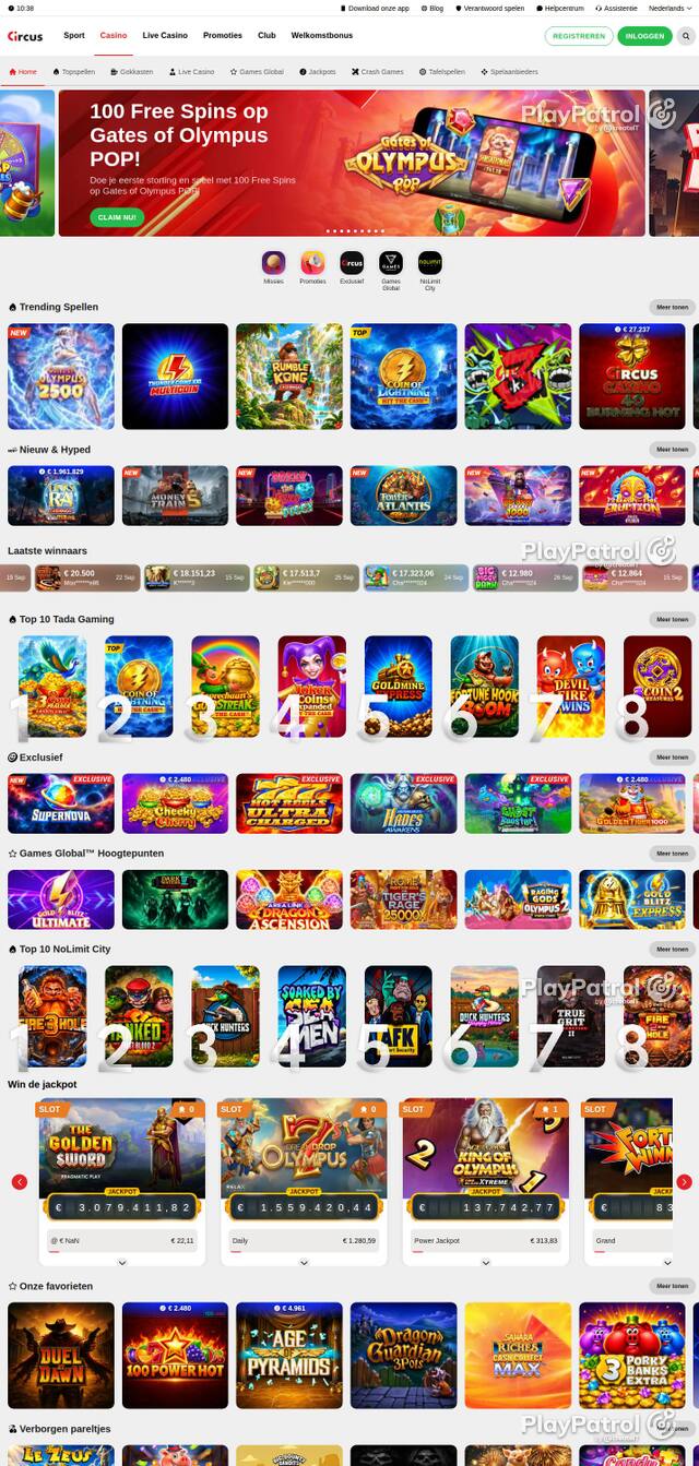 Homepage capture of Circus recorded during the scan