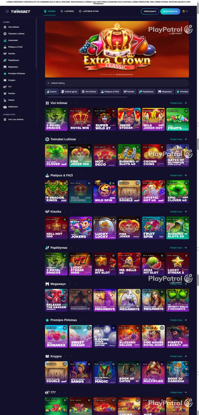 Front page of twinsbet.lt as captured on 26 October 2026